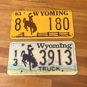 Set of 2 Vintage Wyoming License Plates